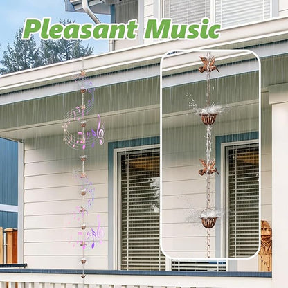 Joyzan Rain Chains for Gutters Outside, 8.5FT Adjustable Rain Catcher Chain with Wide Flared Cups Hummingbird Decor Stable Downspout Alternative for Smooth Water Flow Outdoor Garden Eaves Drainage