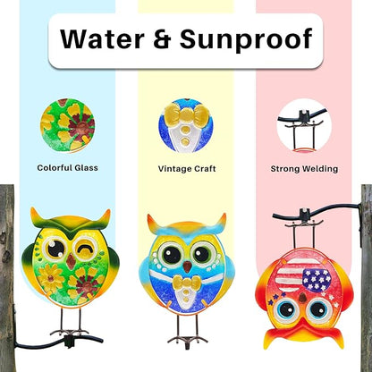 Owl Garden Decor for Outside, 3 Pack Metal & Glass Owl Yard Art, Lawn Ornaments Outdoor Decor for Porch Patio, Housewarming Birthday Gifts for Grandma Mom Women