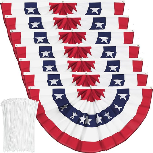 USA Pleated Fan Banner Patriotic Half Fan Banner Flag with Canvas Header and Brass Grommets for 4th of July Memorial Day Indoor Outdoor Decoration (7, 1.5x3 Feet)