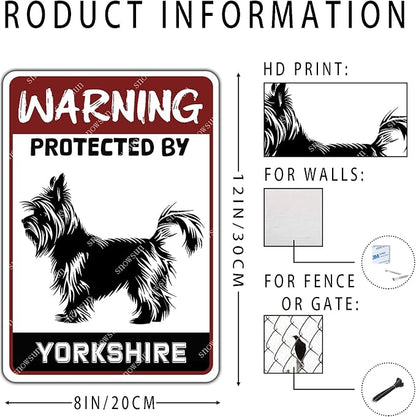 snowsun Warning Metal Signs Protected by Yorkshire Dog Tin Sign for Home Garden Yard Street Wall Decor 8×12 Inches