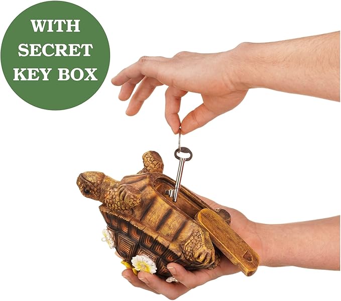 Muldale Turtle Hide a Key Outside - Solar Powered - Outdoor Decorative Spare Key Hider - Decorative Terence The Tortoise Ornament for Yard