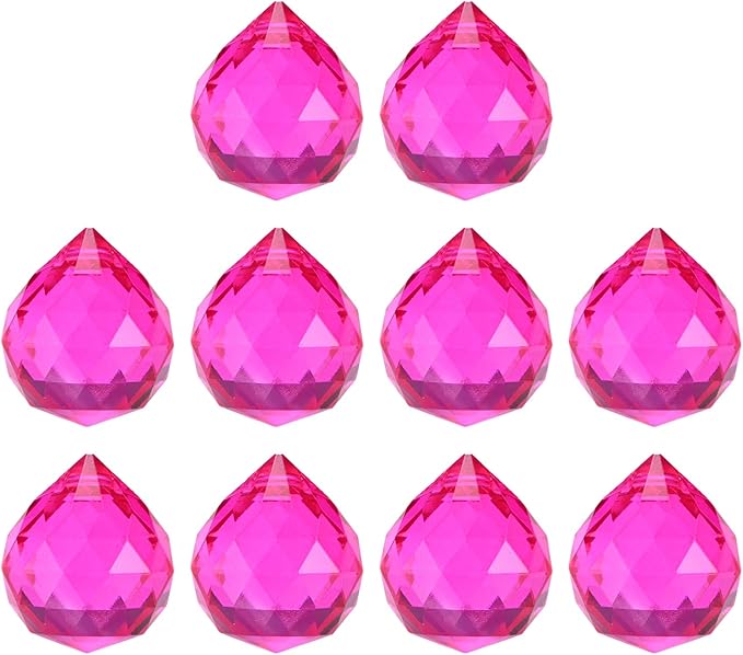 M METERXITY 10-Pack Crystal Ball Prisms, 24mm/0.94 Inch Chandelier Pendant Maker Hanging Crystals Chandelier Prisms for Home/Windows/Garden/DIY Decoration[Rose Red]