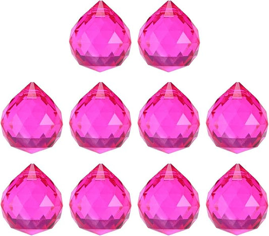 M METERXITY 10-Pack Crystal Ball Prisms, 24mm/0.94 Inch Chandelier Pendant Maker Hanging Crystals Chandelier Prisms for Home/Windows/Garden/DIY Decoration[Rose Red]