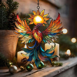 Vivid Phoenix with Sun Mosaic Acrylic Suncatcher Stained Glass Effect Window Car Hanging Christmas Ornament Indoor Outdoor Decor Garden Sun Catcher Panel for Boho Lover for Women Mom Grandma