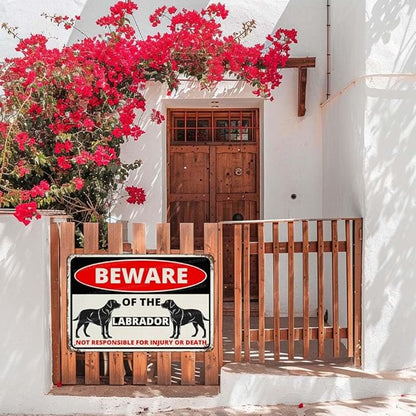 Beware Of The Dog Labrador Sign Aluminum Metal Tin Signs Outdoor Yard Sign Warning Sign For Fence Yard Home Kitchen Farm Garden Wall Decor 8x12 Inch