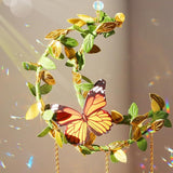 Hanging Crystals SunCatcher with Leaves Moon Suncatcher Rainbow Maker Handmade Window Garden Car Decor Gift (Moon)