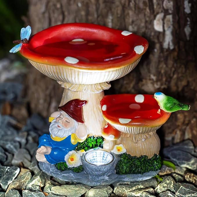 ZQQLITE Solar Gnome Statues Figurine Lights - Garden Lighting Outdoor Decorations, Gnome Sleeping Under Mushroom, Yard Art Lawn Ornaments for Porch Patio Balcony - Gnome Gifts for Women Mom