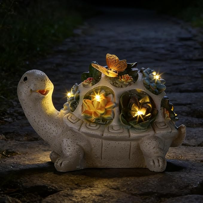 Turtle Statues Solar Garden Decor, Ideal Gifts for Mom, Mom Birthday Gifts, Turtle Statues Garden Statues for Outdoor Decor Yard Decorations Outdoor Ornaments Porch Patio Balcony Home House