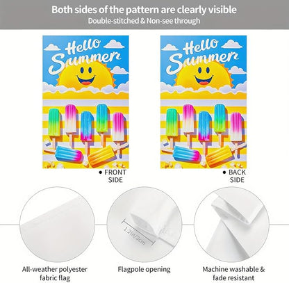BlissYard Summer Garden Flags 12x18 Double Sided Outdoor Flag Summer Garden Flags For Outside Hello Summers with Smiling Sun and Colorful Popsicles, Ideal for Outdoor Yard and Patio Decor