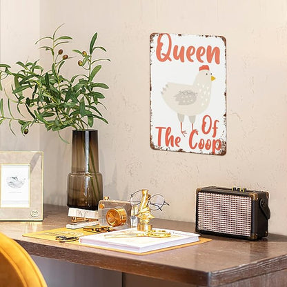 Patio Wall Decor Queens OF THE COOP Light Version Metal Signs Dining Room Wall Decor For Home,Bathroom,Yard,Kitchen,Office,Cafe,Hotel Funny Quotes & Inspirational Life Sayings 8X12inch