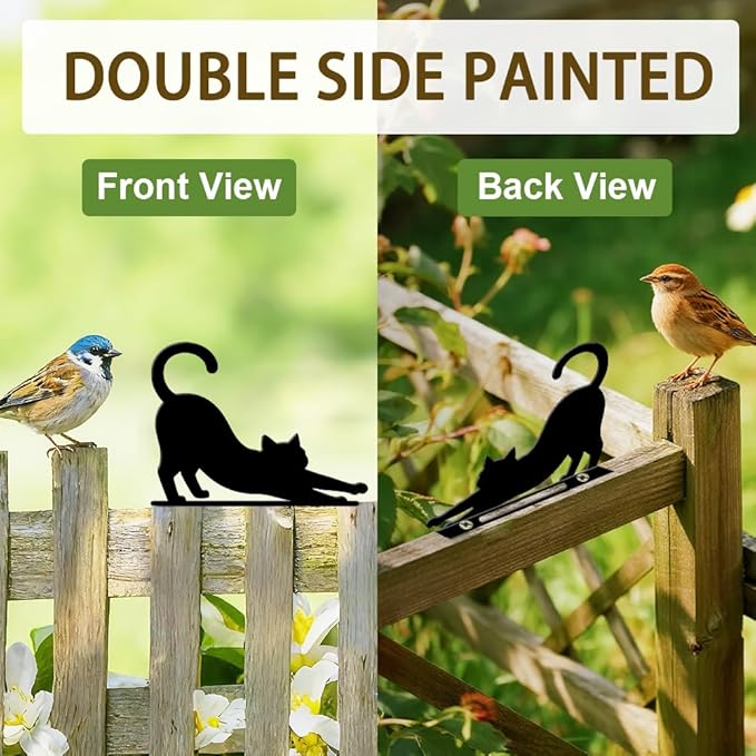 6 Pcs Black Cats Fence Decor, Outdoor Garden Metal Kitty Silhouette Decoration, Metal Art Ornament for Yard, Double-Side Design