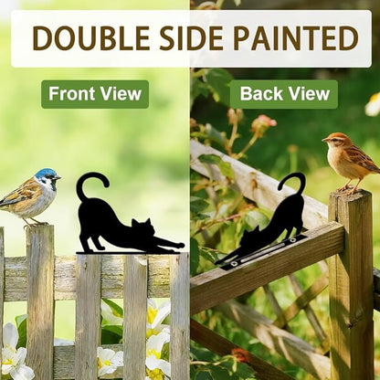 6 Pcs Black Cats Fence Decor, Outdoor Garden Metal Kitty Silhouette Decoration, Metal Art Ornament for Yard, Double-Side Design