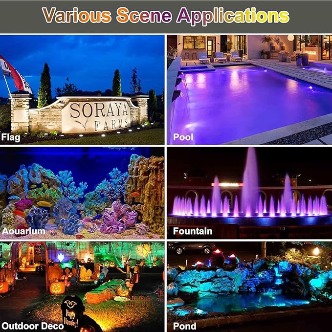 Pond Lights Colored with Timer, Underwater Fountain Light LED RGB IP68 Waterproof Submersible Spotlight for Outdoor Fish Pond Fountain Garden Lawn Yard Waterfall (Set of 3)
