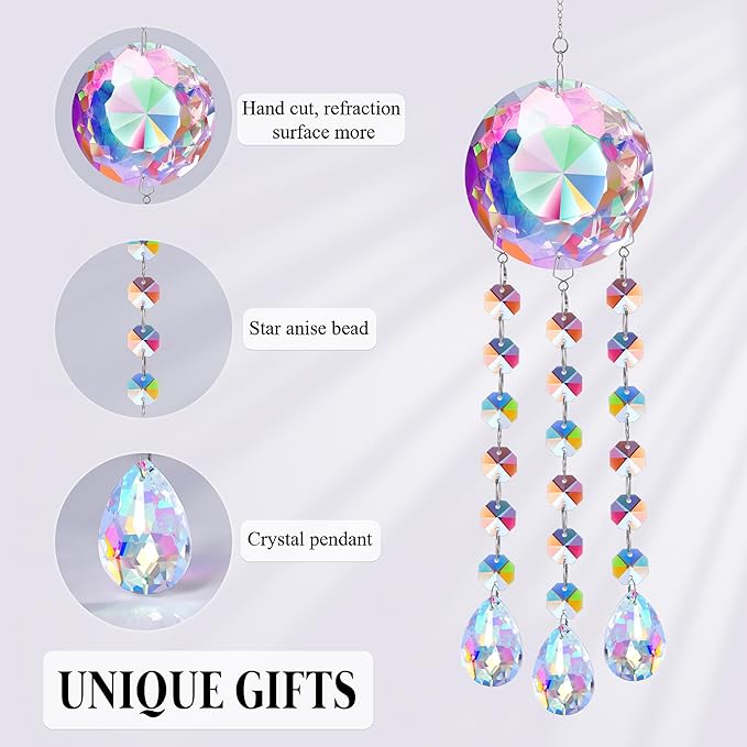Crystal Suncatcher Ornament - Beautiful Hanging Decoration with Gift Box and Card, Perfect for Mother's Day Anniversary Christmas Birthdays for Women Friends Grandma Aunt Wife Girlfriend (Crystal)