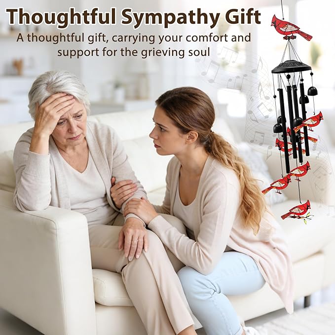 Memorial Wind Chimes for Loss of Loved One,Sympathy Gifts for Loss of Mother/Dad/Husband - Cardinal Wind Chimes for Outside with Light-Catching,in Memory of Loved One Gifts,Sympathy Wind Chimes 35"