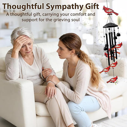 Memorial Wind Chimes for Loss of Loved One,Sympathy Gifts for Loss of Mother/Dad/Husband - Cardinal Wind Chimes for Outside with Light-Catching,in Memory of Loved One Gifts,Sympathy Wind Chimes 35"