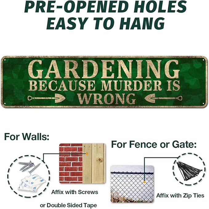 Novelty Wall Décor - Gardening Because Murder is Wrong - Gardening Lover Gift, Gardening Wall Art, Wall Decoration Plaques 4" x 16"