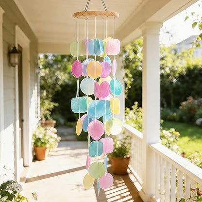 MUMTOP Shell Wind Chimes for Outside Clearance, Tropical Colorful Capiz Shell Wind Chime for Patio,Indoor,Outdoor,Garden,Yard,Coastal,Beach Decor or Gifts for Women,Girl