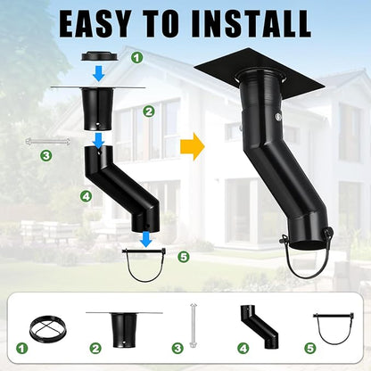 2 Pack Rain Chain Gutter Adapter Kit Installation 7inch Rain Chains for Gutters Chain Downspout Curved Spout Iron for Gutter Downspout Outlet(Black)