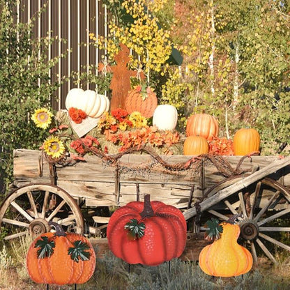 hogardeck Outdoor Fall Decorations for Home, 34" Decorative Garden Stakes with 3 Stacked Pumpkins for Fall Decor, Metal Yard Signs for Garden Home Lawn Patio Thanksgiving Decorations