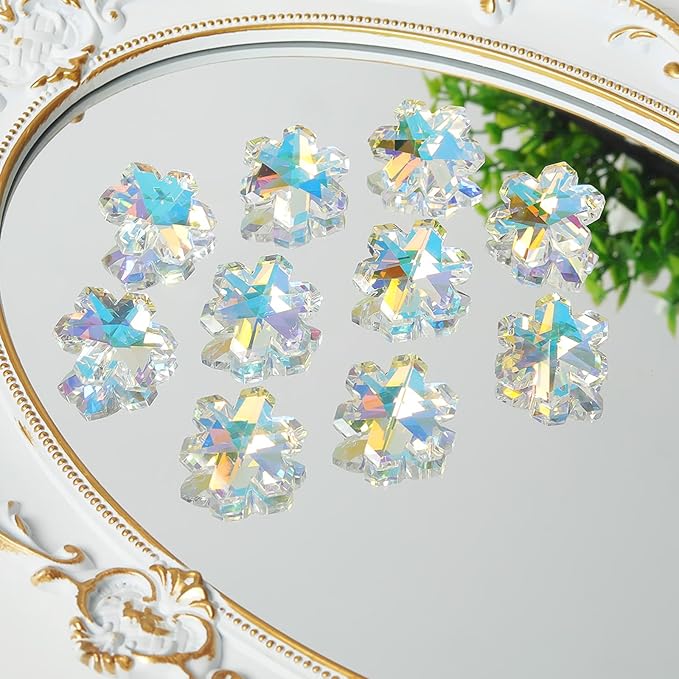 Pack of 20 AB Colors Crystal Snowflake Crystal Suncatcher - Rainbow Maker Hanging Crystals Prisms for Windows Hanging Ornament Chandelier Crystals Replacement Christmas Home Decor