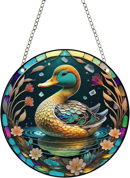 Duck Acrylic Window Hanging,Stained Window Hanging Decor Colorful Ornament,Stained Two-Sided Panel Hangings Decoration,Acrylic Suncatcher for Garden Kitchen Living Room