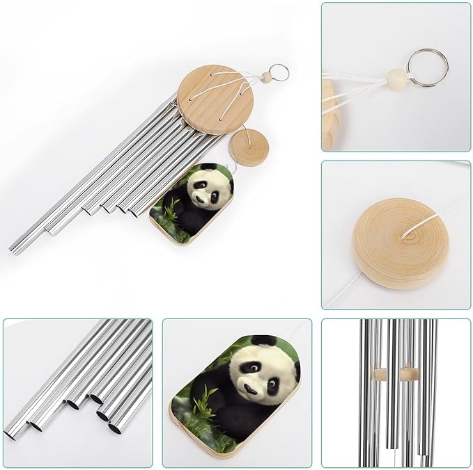 Large Aluminium Wind Chimes 20.5" Inches Cute Panda Wind Chimes for Outside Memorial Wind Chimes Sympathy Wind Chime for Outdoor Garden Patio Decoration