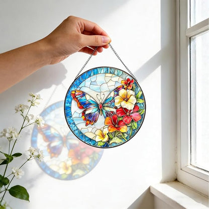 Butterfly Stained Glass Sun Catcher for Window Hanging, Blue Butterfly Suncatcher for Indoor Window Decoration, Stained Glass Window Hanging for Women, Mom 7.9"