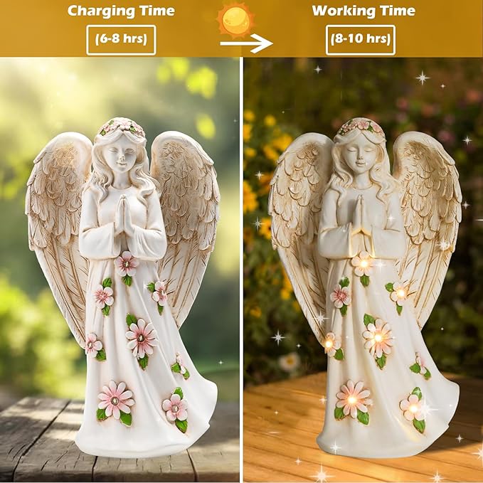 Angel Statue for Garden - 9.65 inches Guardian Solar Outdoor Statue, Praying Anel Statues Gardening Gifts for Mom Grandma Lawn Ornaments Figurines for Outdoor Decor