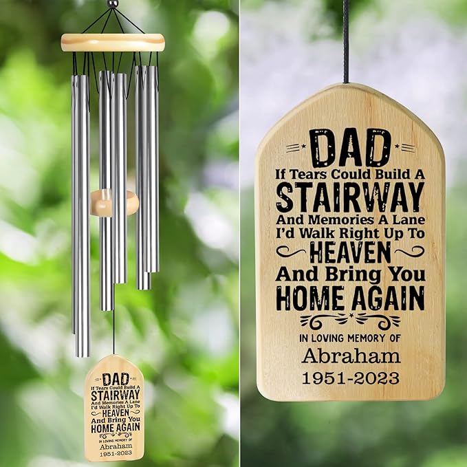 Memorial Wind Chimes for Loss of Father, Personalized Dad Memorial Gift, Bereavement & Remembrance Gift in Loving Memory
