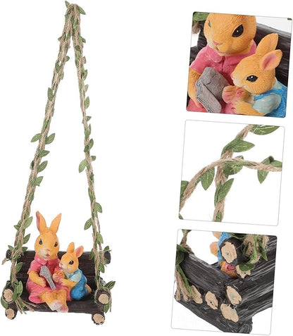 Cute Statues Creative Hanging Rabbit Statue Outdoor Garden Tree Ornament Backyard Decor
