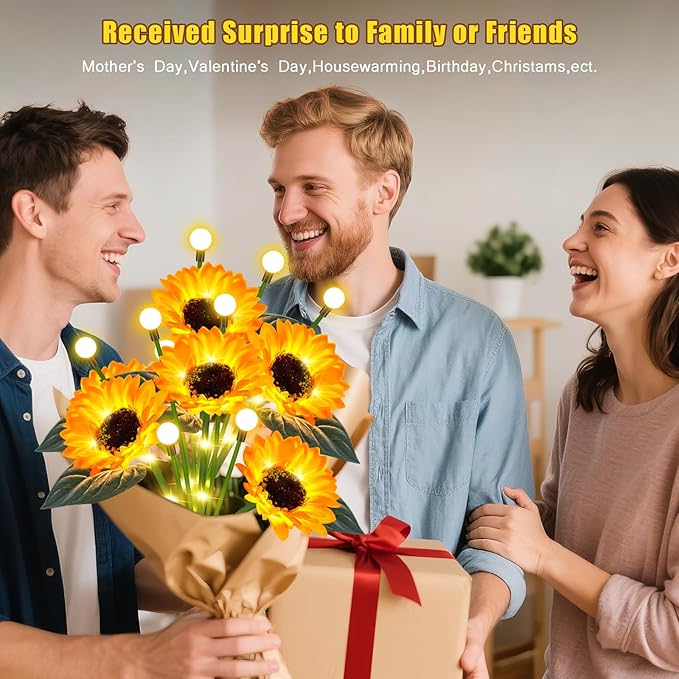 EDOF 6 Pack Sunflower with Firefly Lights,Solar Lights Outdoor Garden Decor,Solar Flowers Lights Waterproof,Sunflowers Birthday Gifts for Mom Women,Decorative Stakes Fairy Lights for Yard Patio Lawn