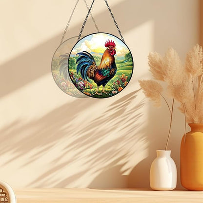 Rooster Sun Catchers Indoor Window, 20cm/7.87in Rooster Stained Glass Ornaments, Chicken Themed Gifts Women
