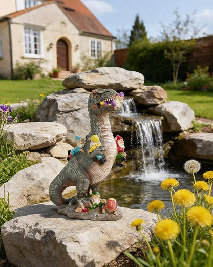 Dinosaur Garden Gnome Statue 12”, Outdoor Yard & Garden Decor, Patio Lawn Decoration, Gardening Gifts for Women, Housewarming Present