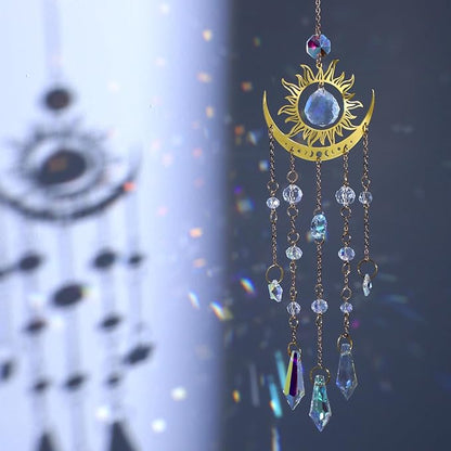 Tyqour Crystal Suncatcher for Windows Hanging Crystal Wind Chime Style Sun Catchers Indoor Outdoor Prism Home Garden Decor for Thanks Giving Valentines's and Mother's Day