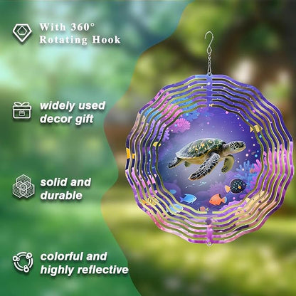 10 Inch Sea Turtle Wind Spinner, 3D Stainless Steel Ocean Hanging Kinetic Wind Sculpture Gifts for Women Garden Decor Yard Art Window Porch Lawn Balcony Indoor Outdoor Decoration