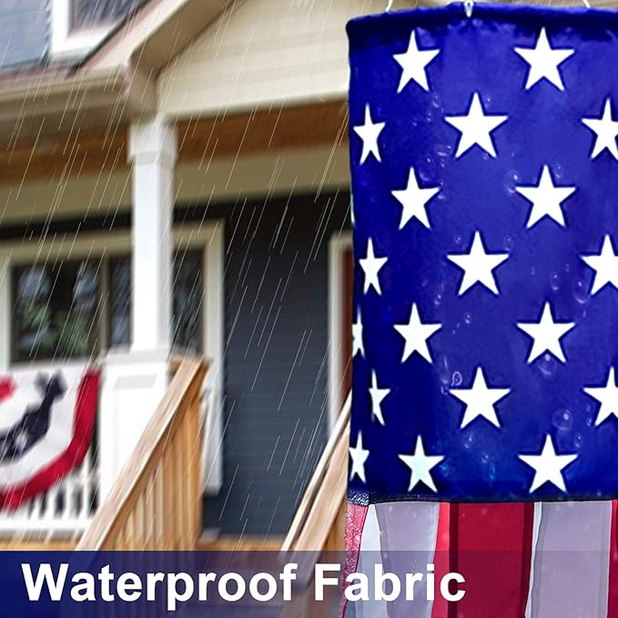4th of July Patriotic Decorations, 2 Pack 40 Inch American Flag Windsock 250th Anniversary USA Red White Blue Stars & Stripes Wind Socks for Outside Presidents Day Memorial Day Independence Day Decor