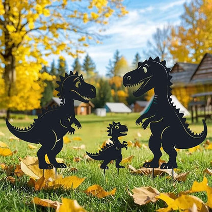 Metal Decorative Garden Stakes, Dinosaur Garden Decor for Outside Gifts for Women Men,Black Dinosaur Silhouette Statues Decorations for Yard Art, Patio, Backyard, Outdoor, Lawn, Forests