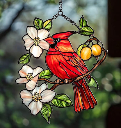 Cardinal Acrylic Suncatcher, Boho Suncatchers for Window Hanging Ornament, Memorial Stained Glass Effect Art Garden Decor for Cardinal Lover, Gifts for Mother's Day, Mom, Grandma, Wife, Women, Nana