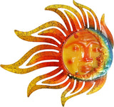 Metal Sun Moon Wall Art Decor, 12 Inch Retro Hanging Decor With Glass, Flame Sun Valentine Wall Decorations For Patio Yard Garden Fence Living Room Bedroom