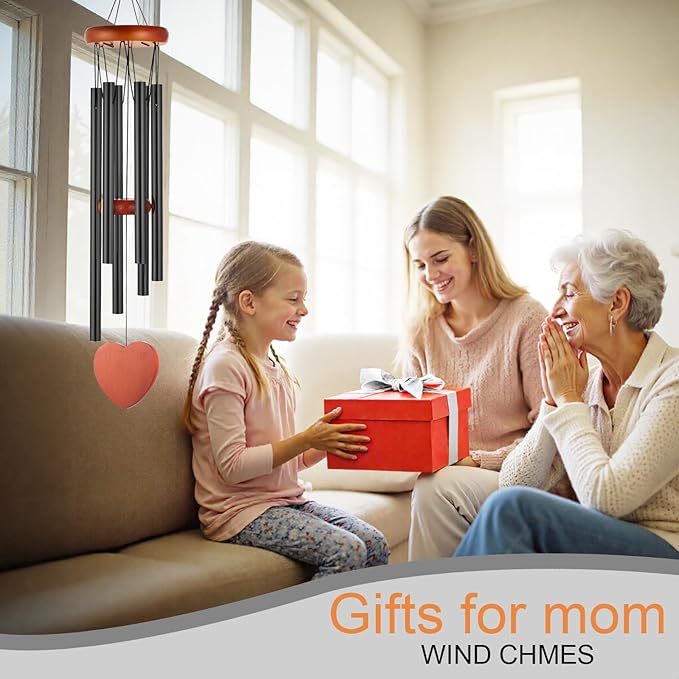 Wind Chimes for Outside – 25.5" Aluminum Windchimes Outdoors for Garden, Patio Decor, Memorial Gifts for Mom, Sympathy Gift for Loss of Loved One, Sister Gifts for Birthdays, Mother's Day(Black)
