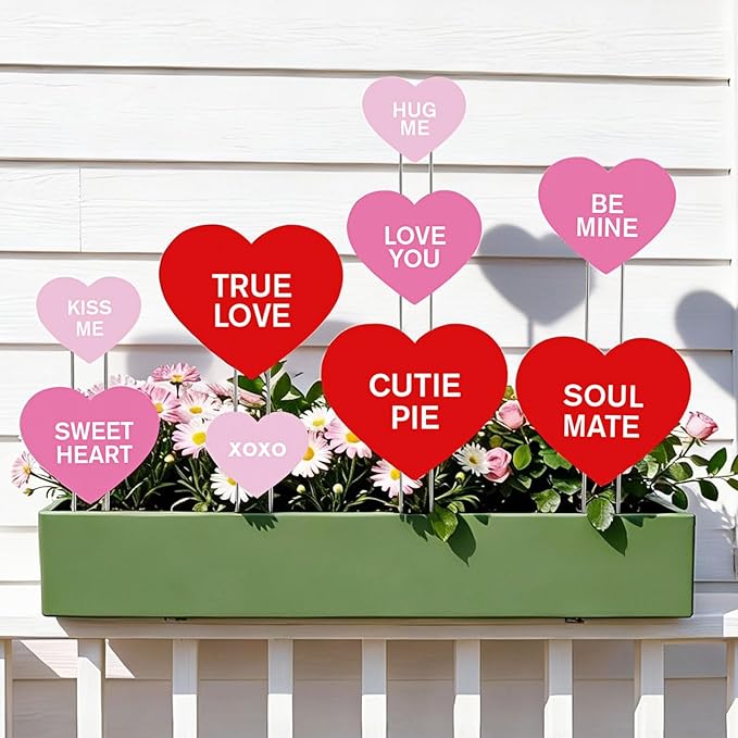 KEOHOLI 9 Pcs Valentine Yard Sign Valentine's Day Yard Stake with Conversation Heart Valentines Garden Stake Valentines Day Outdoor Decorations for Pathway Wedding Lawn