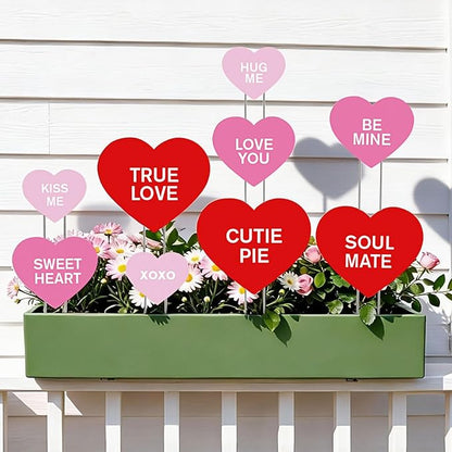 KEOHOLI 9 Pcs Valentine Yard Sign Valentine's Day Yard Stake with Conversation Heart Valentines Garden Stake Valentines Day Outdoor Decorations for Pathway Wedding Lawn