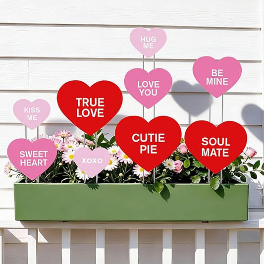 KEOHOLI 9 Pcs Valentine Yard Sign Valentine's Day Yard Stake with Conversation Heart Valentines Garden Stake Valentines Day Outdoor Decorations for Pathway Wedding Lawn