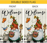 Welcome Spring Summer Garden Flag 12x18 Inch Double Sided Small Burlap Gnome Cardinal Flowers Butterfly Sunflower Buffalo Plaid Garden Flags Home Yard Lawn Holiday Outdoor Decorations