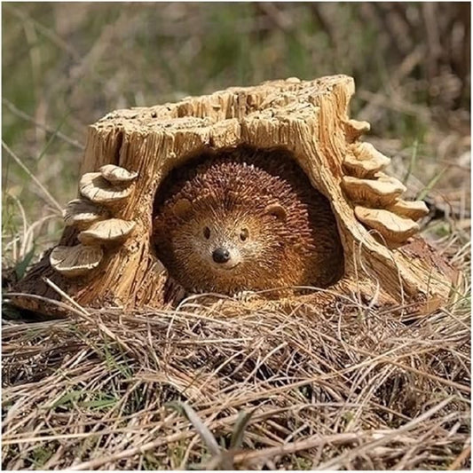 Roman – 5.75" Hedgehog Wood-Look Garden Statue – Timber Tails Collection – Cute Outdoor Decor for Patio, Yard, or Garden