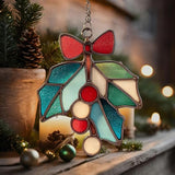 Mistle Toe Mosaic Style Acrylic Suncatcher Stained Glass Effect Window Car Hanging Christmas Ornament Indoor Outdoor Decor Garden Sun Catcher Panel for Women Mom Grandma