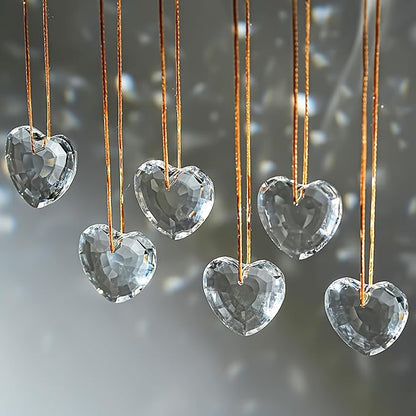 6pcs Clear Crystal Glass Heart Prisms Ornaments Valentines Heart Hanging Crystals Decor for Window Home Car Garden