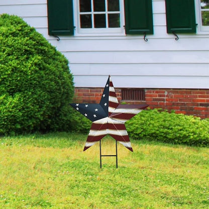 Metal Star Yard Signs 4th of July Decorations Outdoor, Patriotic US Flag Star Barn Decorative Garden Stakes for Fourth of July Garden Lawn Porch Independence Day Decor