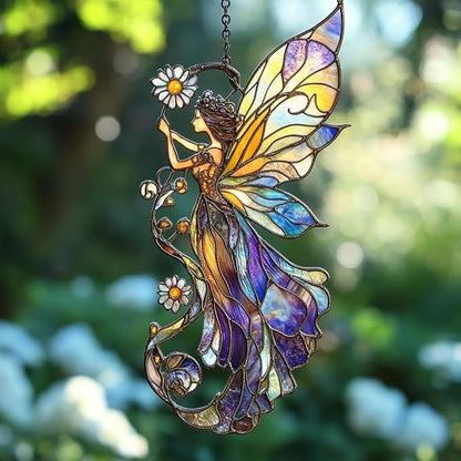 Fairy Acrylic Suncatcher Stained Glass Effect Window Car Hanging Christmas Ornament Indoor Outdoor Decor Garden Sun Catcher Panel for Acrylic Suncatcher Lover for Women Mom Grandma